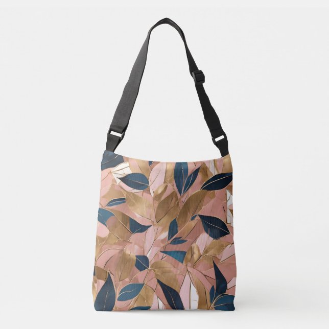 Blush Pink Gold Boho Popular Leaves Collection Crossbody Bag (Front)
