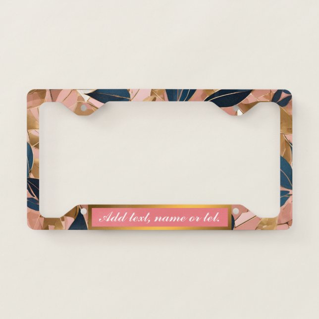 Blush Pink Gold Boho Popular Leaves Collection License Plate Frame (Front)