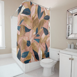 Blush Pink Gold Boho Popular Leaves Collection Shower Curtain
