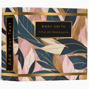 Blush Pink Gold Boho Trendy Leaves Collection 3 Ring Binder
