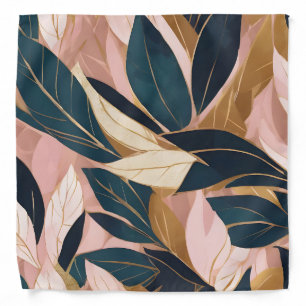 Blush Pink Gold Boho Trendy Leaves Collection Bandana
