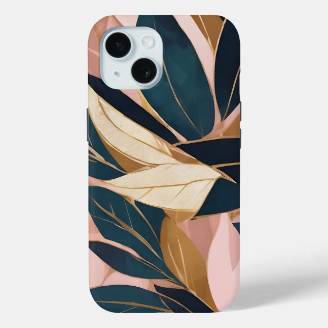 Blush Pink Gold Boho Trendy Leaves Collection Case-Mate iPhone Case (Back)