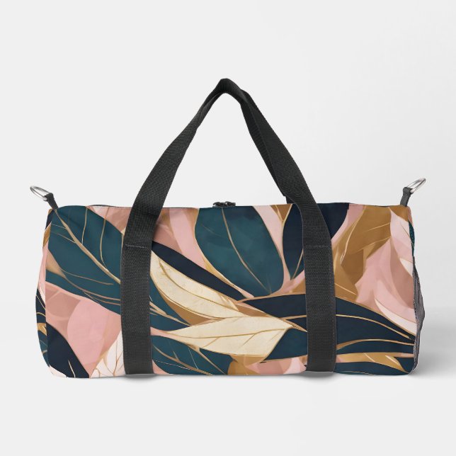 Blush Pink Gold Boho Trendy Leaves Collection Duffle Bag (Front)