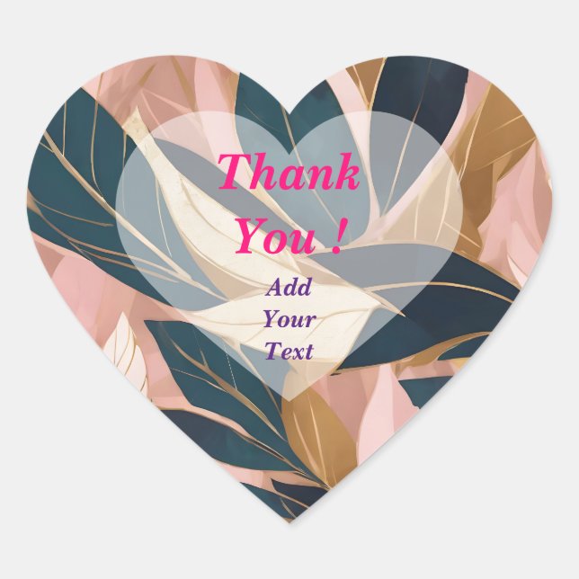 Blush Pink Gold Boho Trendy Leaves Collection Heart Sticker (Front)