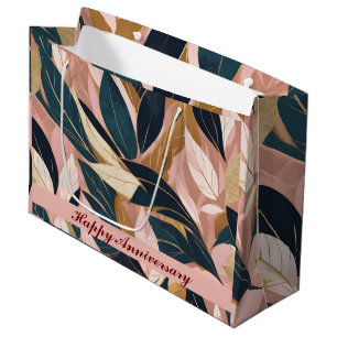 Blush Pink Gold Boho Trendy Leaves Collection Large Gift Bag