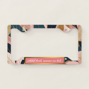 Blush Pink Gold Boho Trendy Leaves Collection License Plate Frame