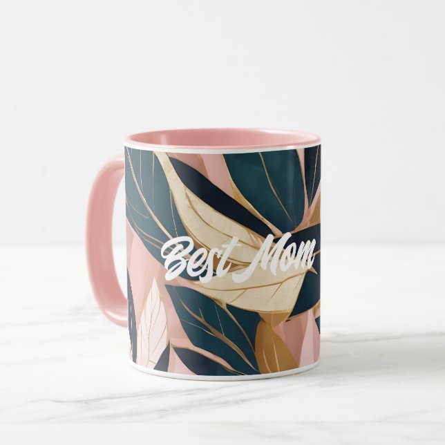 Blush Pink Gold Boho Trendy Leaves Collection Mug (Front Left)