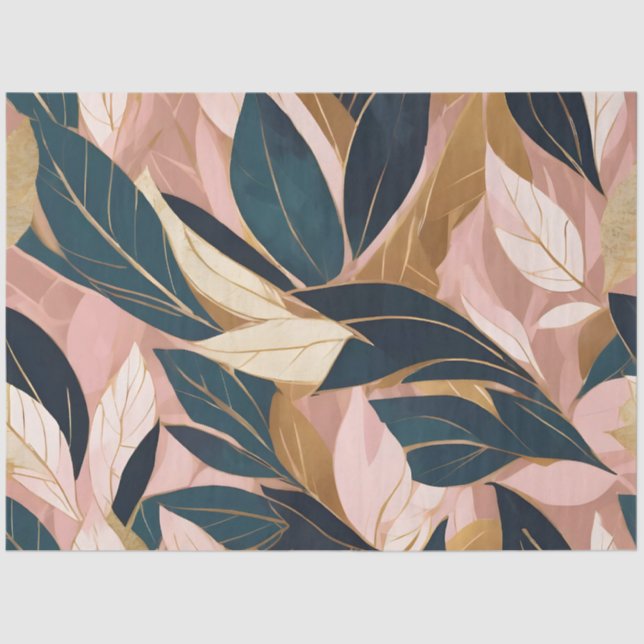Blush Pink Gold Boho Trendy Leaves Collection Tissue Paper (Front)