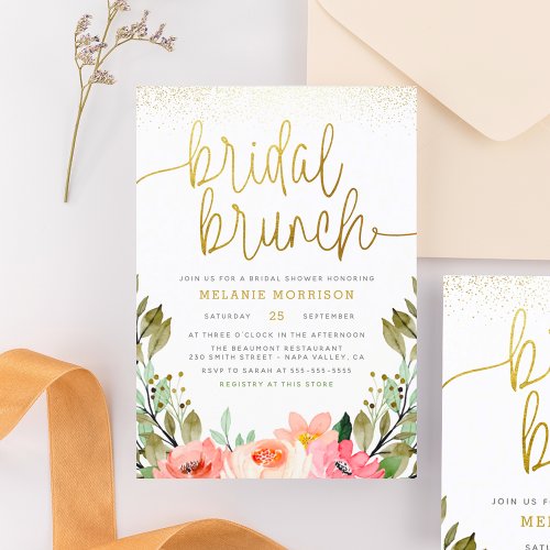 Blush Pink Gold Bridal Brunch Floral Bridal Shower Invitation Postcard