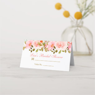 Blush Pink Gold Bridal Shower Folded Place Card
