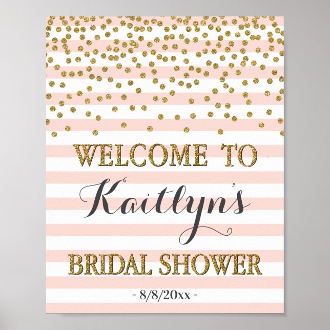 Blush Pink Gold Bridal Shower Welcome Sign Decor (Front)