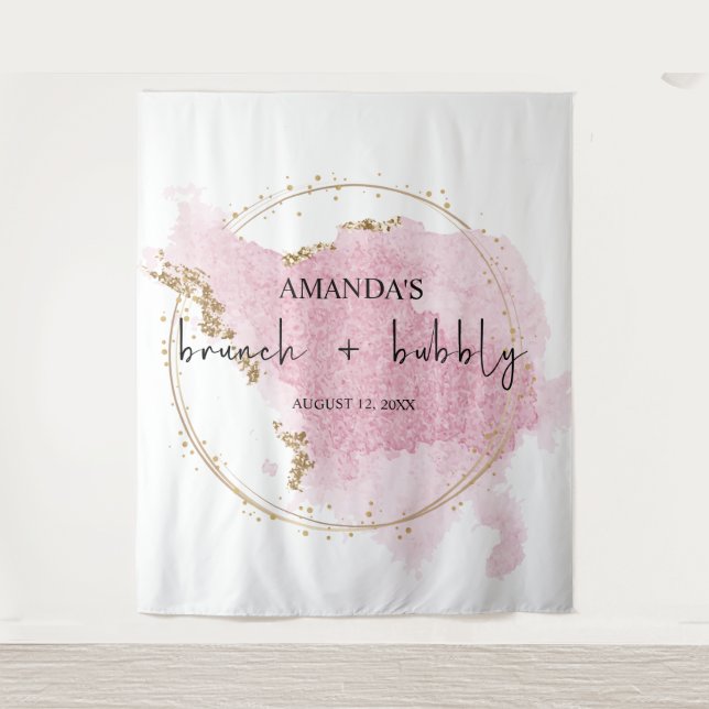 Blush Pink Gold Brunch and Bubbly Photo Backdrop (Front)