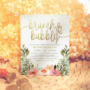 Blush Pink & Gold Brunch & Bubbly Bridal Shower Invitation Postcard