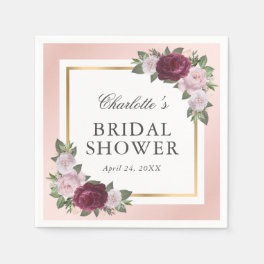 Blush Pink Gold Burgundy Floral Bridal Shower Napkins