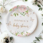Blush pink, gold butterflies baby shower paper plates<br><div class="desc">Blush pink,  gold butterflies baby shower Paper Plate.  Floral pink butterfly paper plate.
Matching items available.</div>