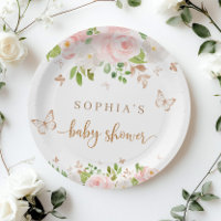 Blush pink, gold butterflies baby shower