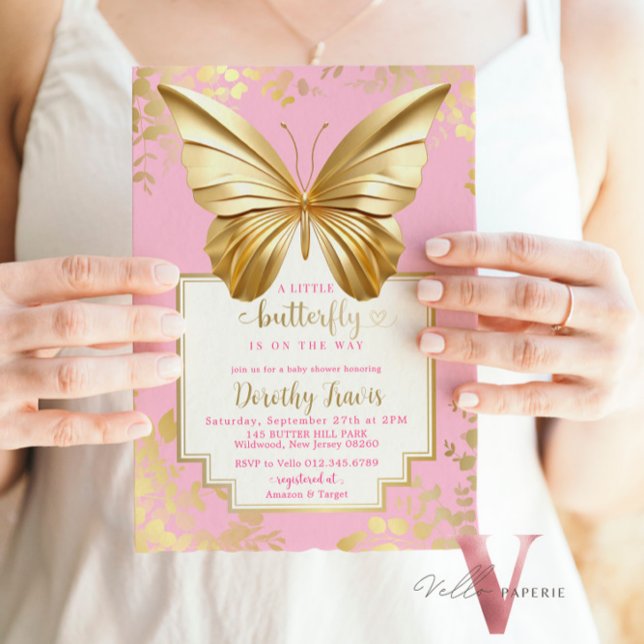 Blush Pink Gold Butterfly Baby Shower  Invitation (Creator Uploaded)