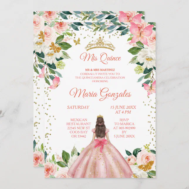 Blush Pink & Gold Butterfly Mis Quince Invitation | Zazzle