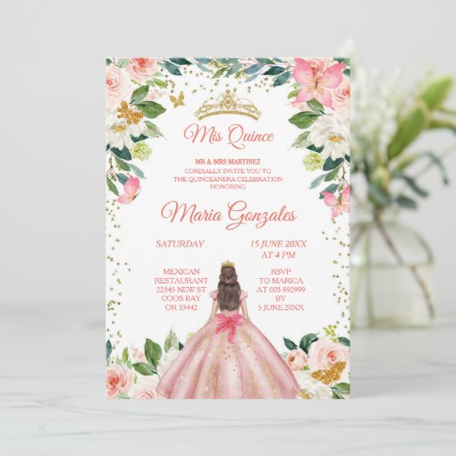 Blush Pink & Gold Butterfly Mis Quince Invitation | Zazzle