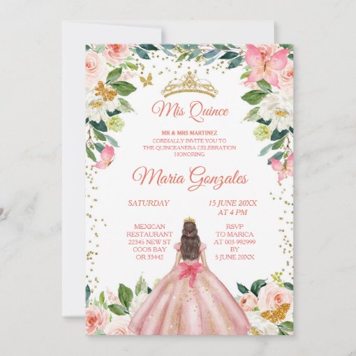 Blush Pink & Gold Butterfly Mis Quince Invitation | Zazzle