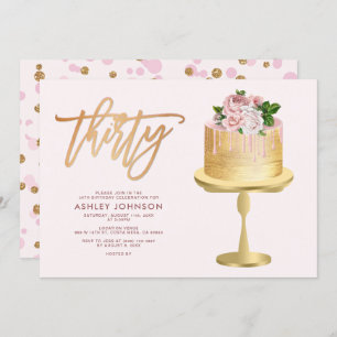 Blush Pink & Gold Cake Confetti30th Birthday Party Invitation