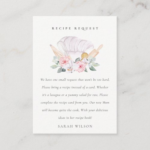 Blush Pink Gold Chef Hat Recipe Request Baby Enclosure Card