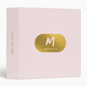 Blush Pink Gold Chic Feminine Monogram Initial 3 Ring Binder
