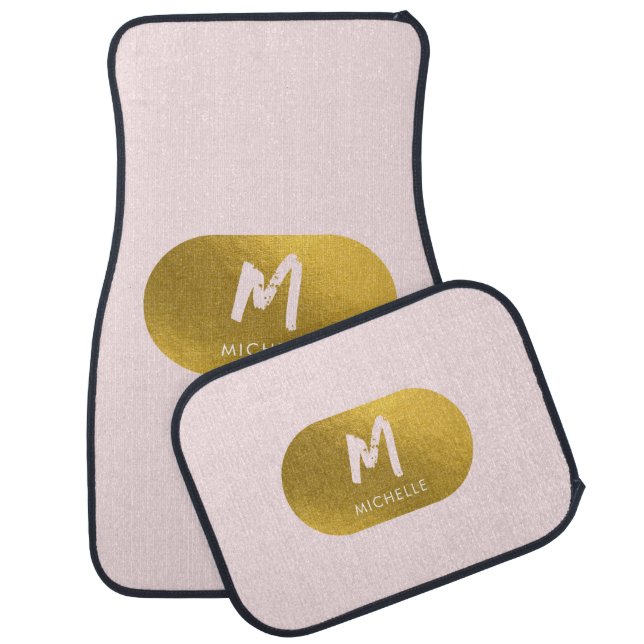 Blush Pink Gold Chic Feminine Monogram Initial  Car Floor Mat (Set)