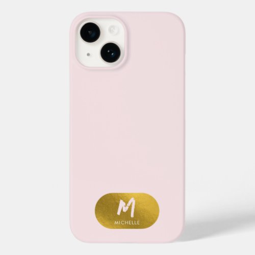 Blush Pink Gold Chic Feminine Monogram Initial  Case_Mate iPhone 14 Case