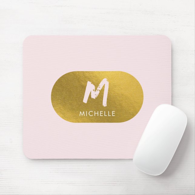 Blush Pink Gold Chic Feminine Monogram Initial Mouse Pad (With Mouse)