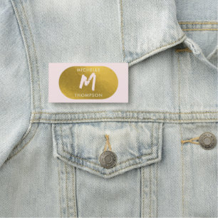 Blush Pink Gold Chic Feminine Monogram Initial Name Tag