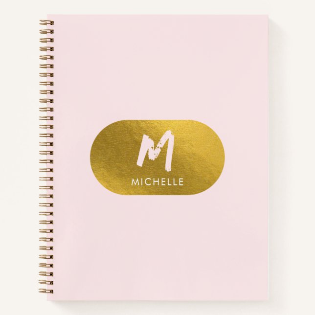 Blush Pink Gold Chic Feminine Monogram Initial  Notebook (Front)