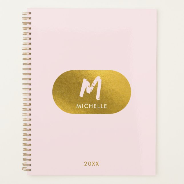 Blush Pink Gold Chic Feminine Monogram Initial   Planner (Front)