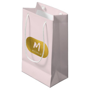 Blush Pink Gold Chic Feminine Monogram Initial Small Gift Bag