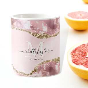 Blush Pink Gold Chic Glitter Gold Agate Monogram Coffee Mug