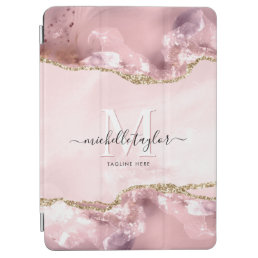 Blush Pink Gold Chic Glitter Gold Agate Monogram   iPad Air Cover