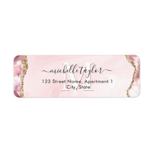 Blush Pink Gold Chic Glitter Gold Agate Monogram Label