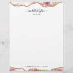 Blush Pink Gold Chic Glitter Gold Agate Monogram   Letterhead<br><div class="desc">Classic Chic and Modern Simple Elegant Blush Pink AgateBusiness Card,  personalized with your name and monogram. Feminine and girly stylish look</div>