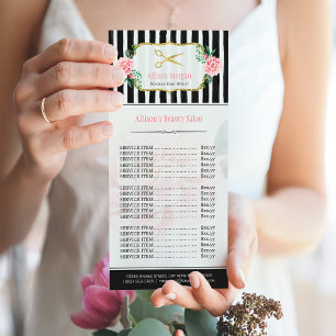 Blush Pink Gold Chic Hair Salon Floral Price List Rack Card