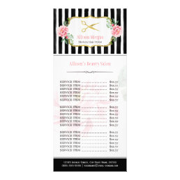 Blush Pink Gold Chic Hair Salon Floral Price List Rack Card