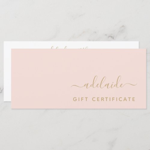 Blush Pink Gold Chic Hair Stylist Gift Certificate