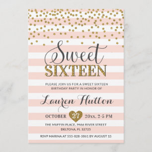 Blush Pink Gold Chic Sweet Sixteen Party Birthday Invitation