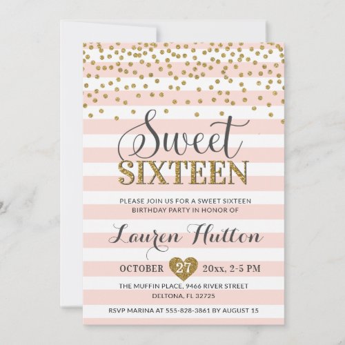 Blush Pink Gold Chic Sweet Sixteen Party Birthday Invitation