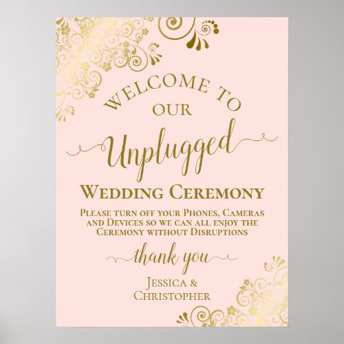 Blush Pink  Gold Chic Unplugged Wedding Ceremony Poster