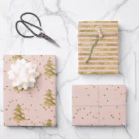Metallic Rose Gold Platinum Silver Christmas Trees Wrapping Paper Sheets