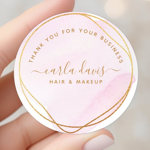 Blush Pink Gold Circle Business Thank You Classic Round Sticker