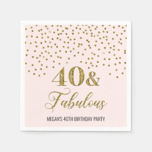 Blush Pink Gold Confetti 40 & Fabulous Napkins