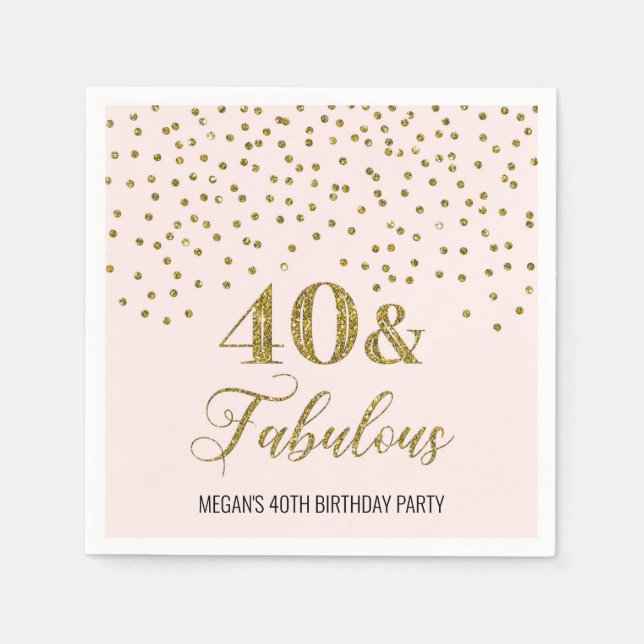 Blush Pink Gold Confetti 40 & Fabulous Napkins (Front)