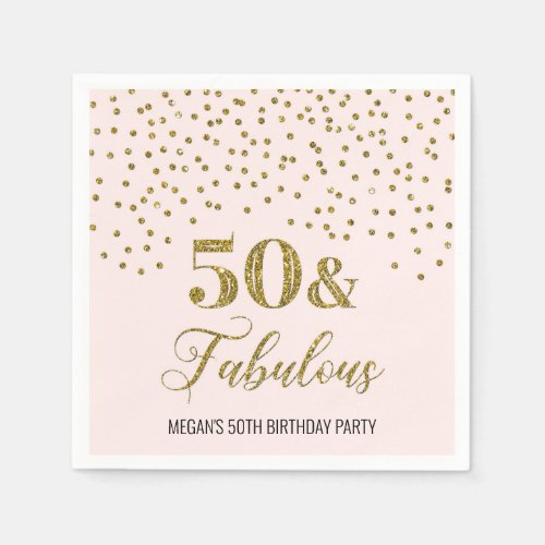 Blush Pink Gold Confetti 50  Fabulous Napkins