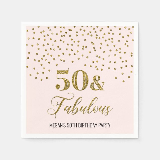 Blush Pink Gold Confetti 50 & Fabulous Napkins (Front)